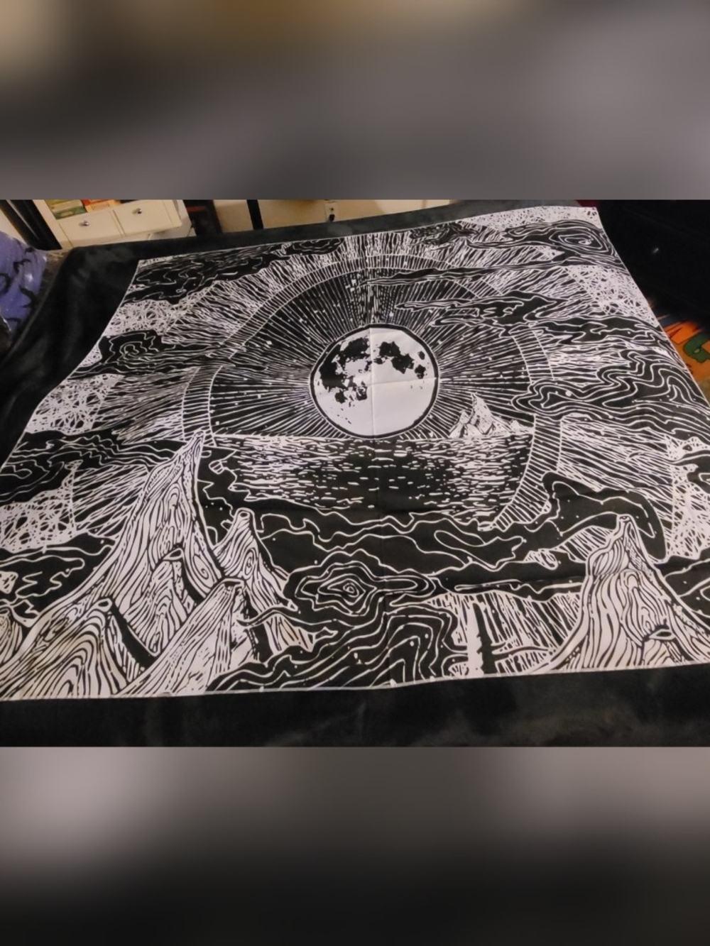 Black and White Celestial Tapestry Wall Hanging 52×60
